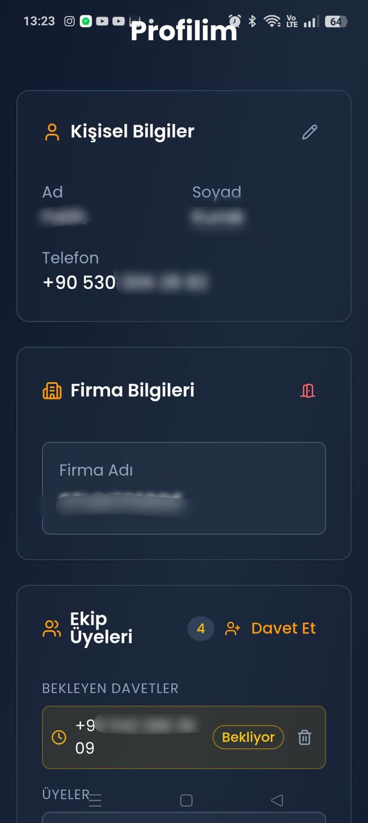 Firma ve Profil Yönetim Ekranı