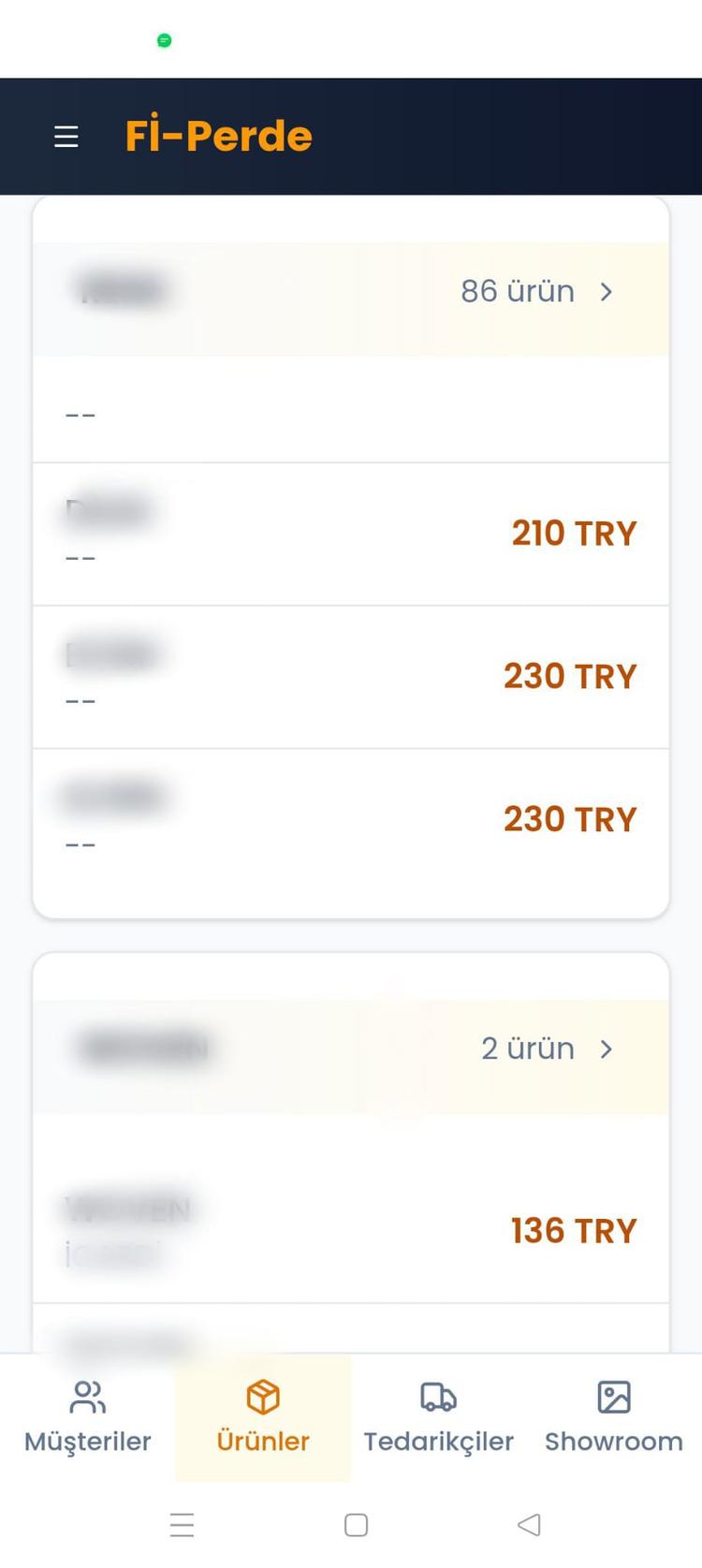 Ürün ve Fiyat Listesi Ekranı